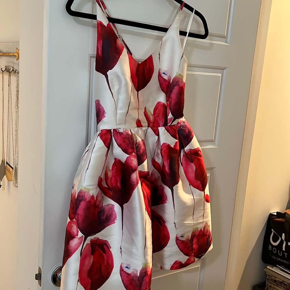 Gorgeous, white and red floral short dress